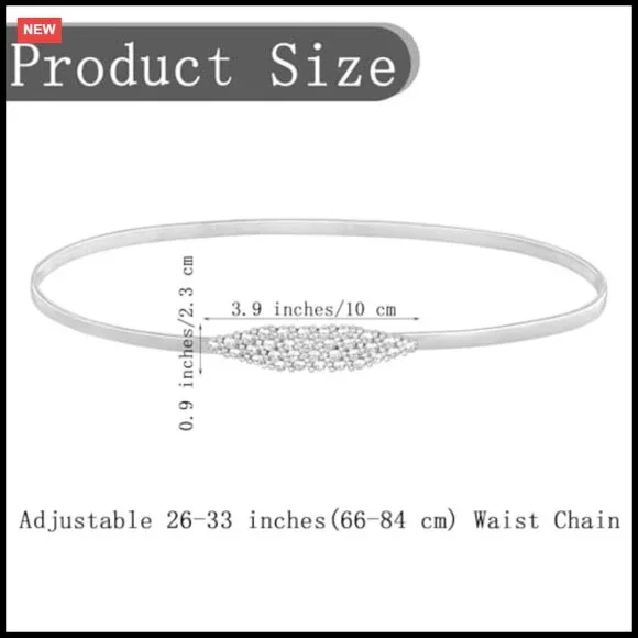 Skinny Metal Waist Belt Rhinestone Stretch Chain Elegant Chic Wedding Accessory - Picture 4 of 7